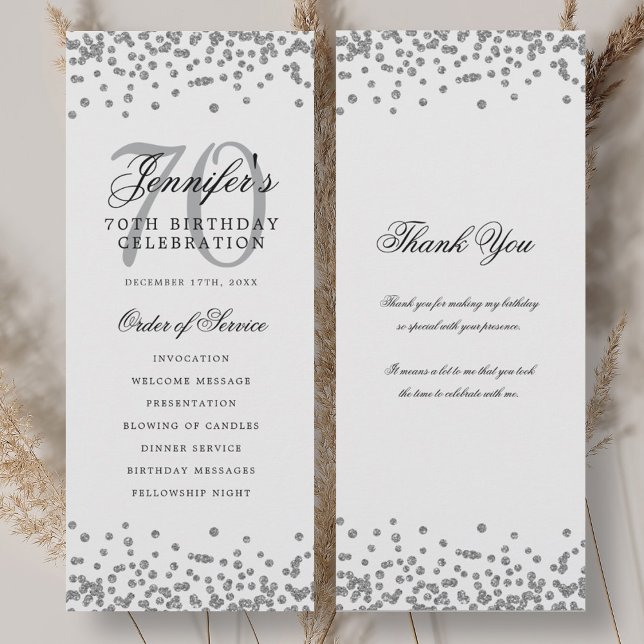 Elegant 70:e födelsedagsprogrammet Tack Silver Inbjudningar (Elegant 70th Birthday Program Thank You Silver)
