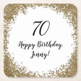 Elegant 70:e milstolpen Födelsedagsfest Black Guld Underlägg Papper Kvadrat