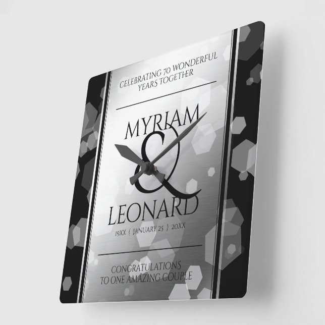 Elegant 70:e platinumårsdagen Bröllop Fyrkantig Klocka (Vinkel)