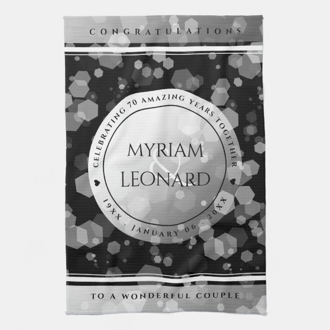 Elegant 70:e platinumårsdagen Bröllop Kökshandduk (Vertikal)