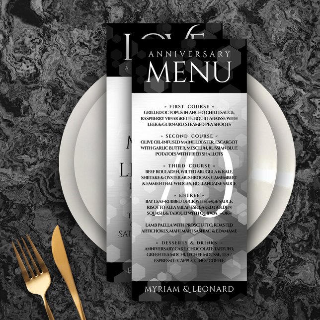 Elegant 70:e platinumårsdagen Bröllop Meny (Elegant 70th Platinum Wedding Anniversary Menu Rack Card Cover Photo.)