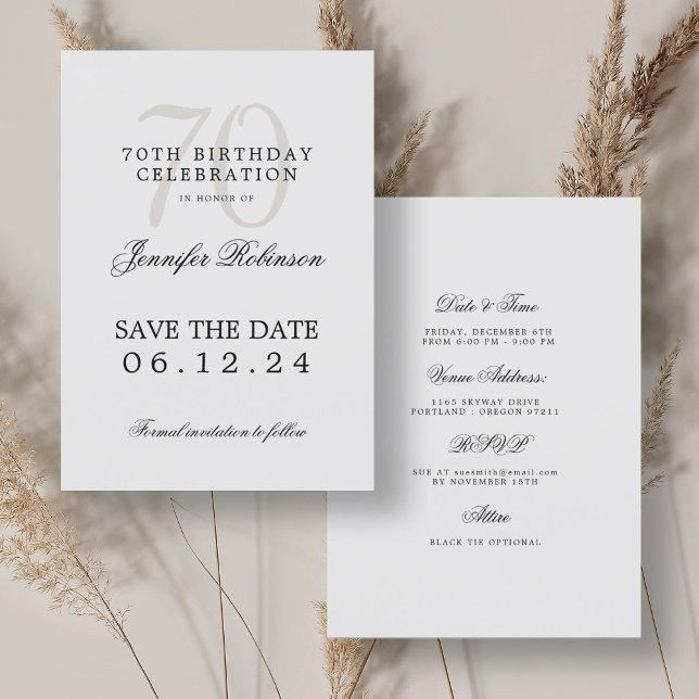 Elegant 70 födelsedag Spara datum utan detaljer Inbjudningar (Elegant 70th Birthday Save the Date w/ Details Invitation)