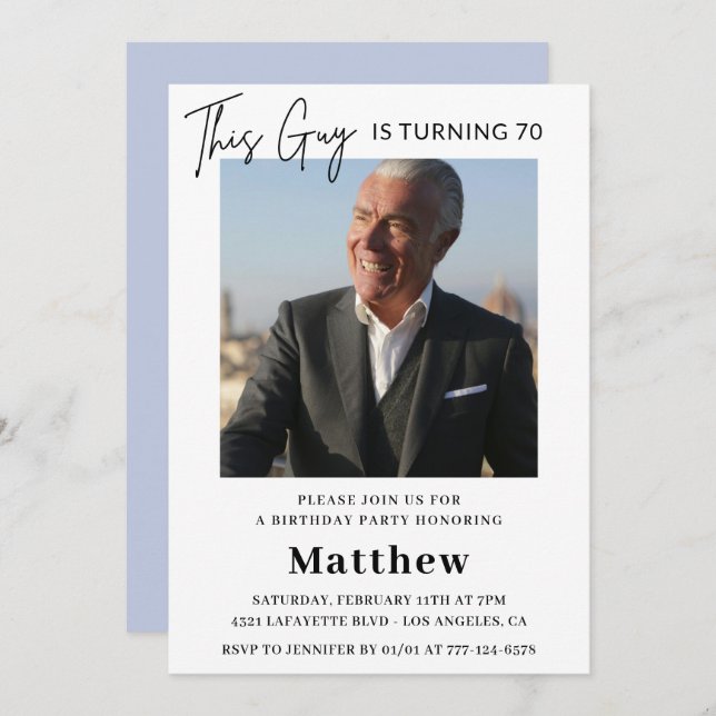 Elegant 70 födelsedagsinbjudningar Manar Foto Inbjudningar (Fram/baksida)
