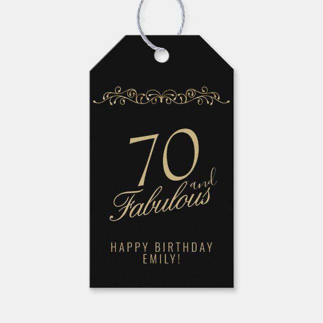 Elegant 70 och Fabulous Ornament 70 Birthday Presentetikett (Framsidan)
