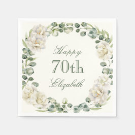 Elegant 70th Birthday Floral Greenery Pappersservett