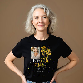 Elegant 70th Birthday Gold Foliage Photo Party T Shirt