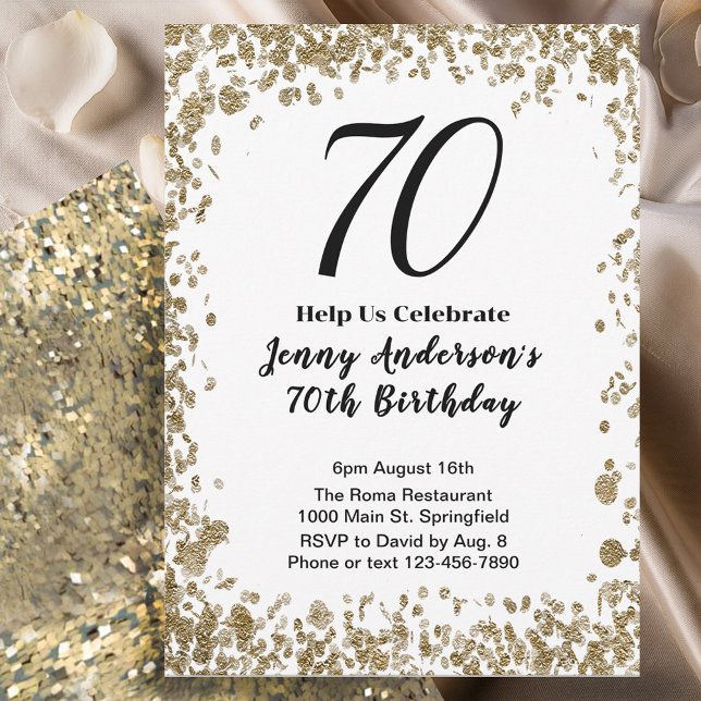 Elegant 70th Birthday Invitation For Her in Gold Inbjudningar (Skapare uppladdad)