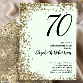 Elegant 70th Birthday Invitation Green Gold Sequin Inbjudningar