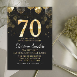 Elegant 70th Birthday Invitation with Gold Ballons Inbjudningar