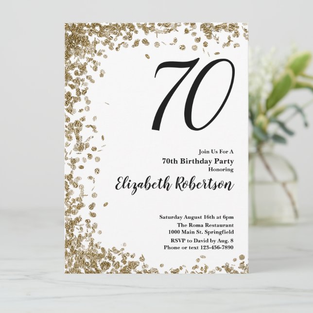 Elegant 70th Birthday Invitation With Gold Sequins Inbjudningar (Stående Fram)
