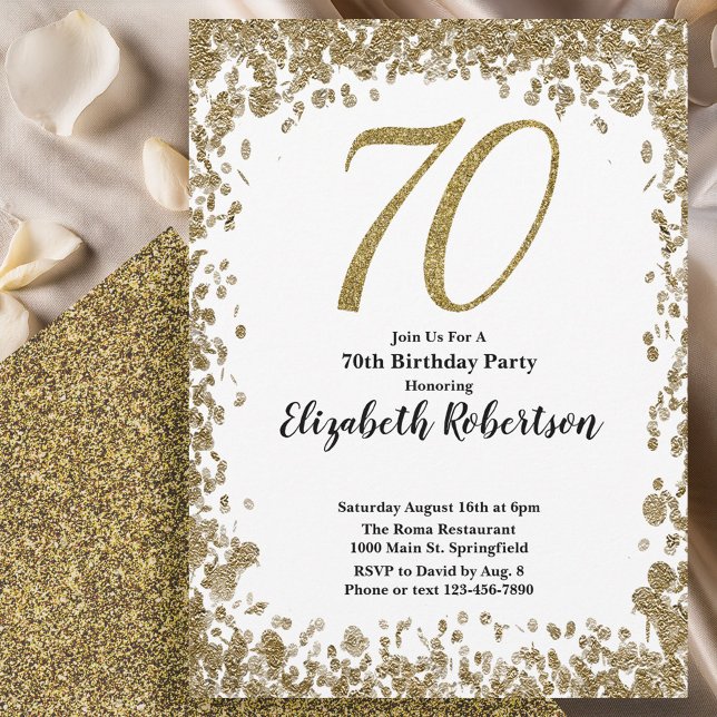 Elegant 70th Birthday Invitation With Gold Sequins Inbjudningar (Skapare uppladdad)