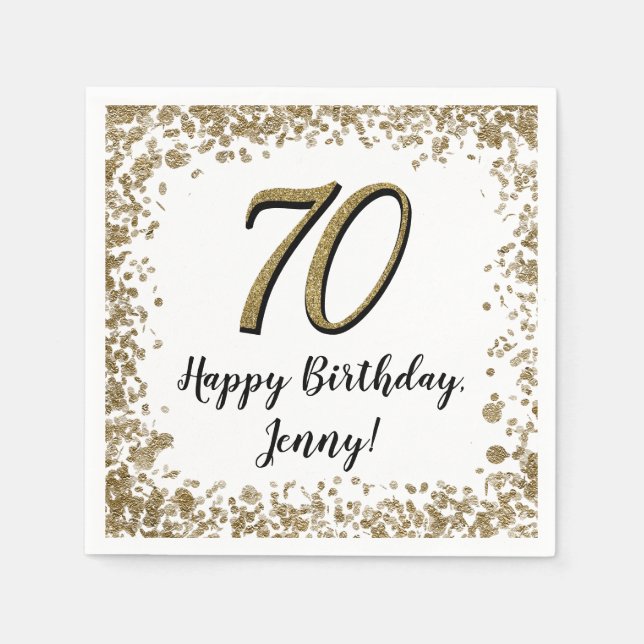 Elegant 70th Birthday Napkins Gold and Black Pappersservett (Framsidan)