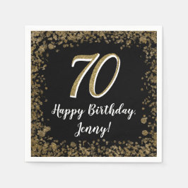 Elegant 70th Birthday Napkins Gold and Black Pappersservett