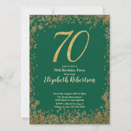 Elegant 70th Green Birthday Invitation Gold Sequin Inbjudningar