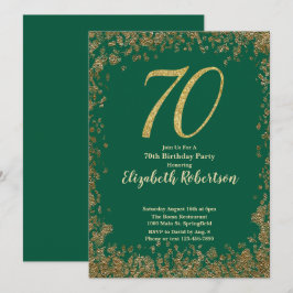 Elegant 70th Green Birthday Invitation Gold Sequin Inbjudningar