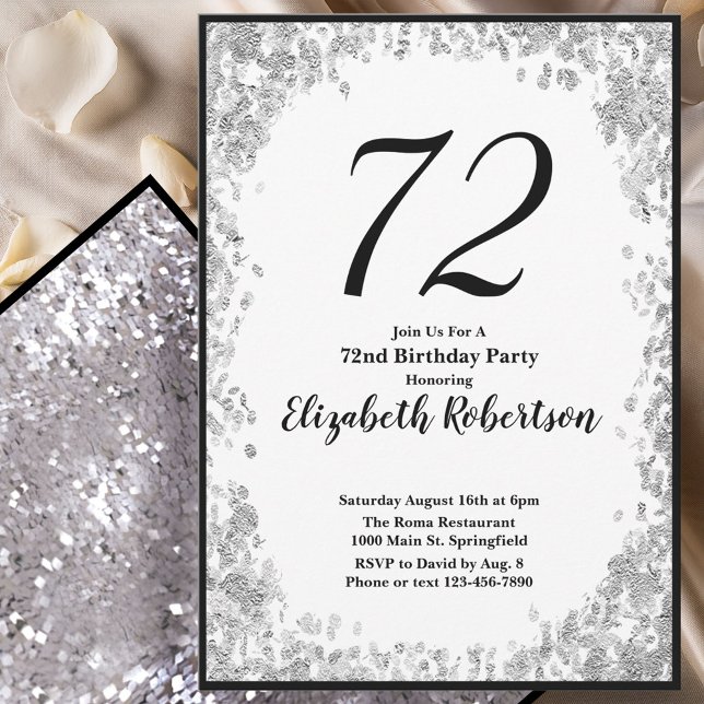 Elegant 72-årsfirande Inbjudan För Henne i Silver (Skapare uppladdad)