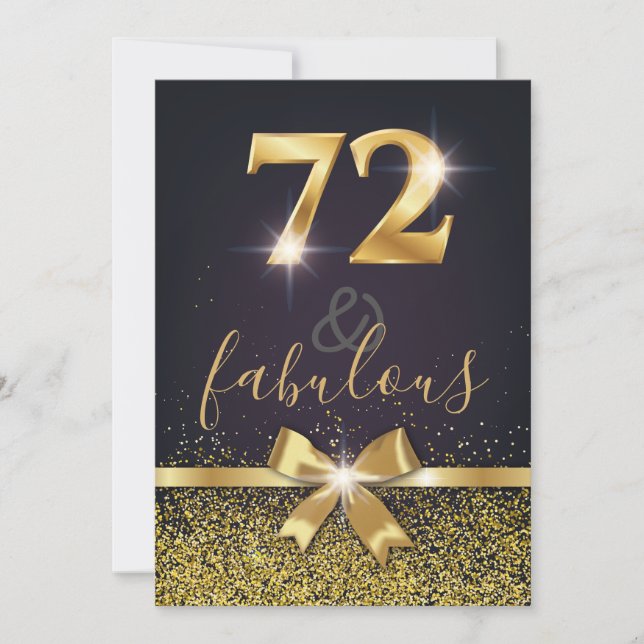 Elegant 72 & Fabulous Guld Glitter 72:a födelsedag Inbjudningar (Framsida)