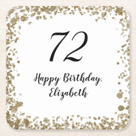 Elegant 72nd Birthday Coasters With Gold Sequins Underlägg Papper Kvadrat