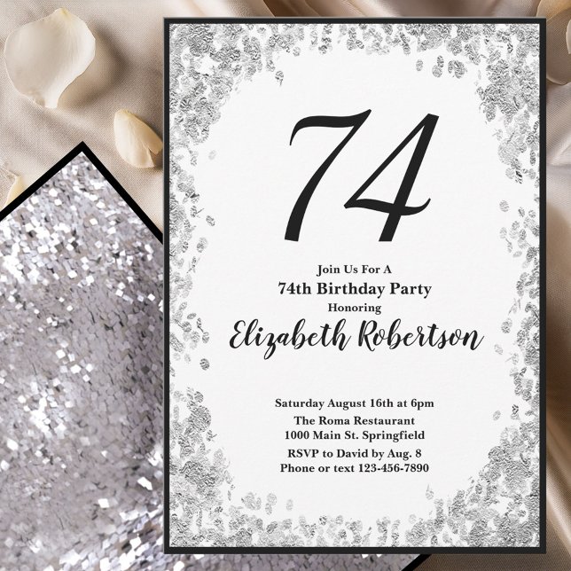 Elegant 74-årsfirande Inbjudan För Henne i Silver (Skapare uppladdad)