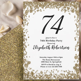 Elegant 74th Birthday Invitation With Gold Sequins Inbjudningar