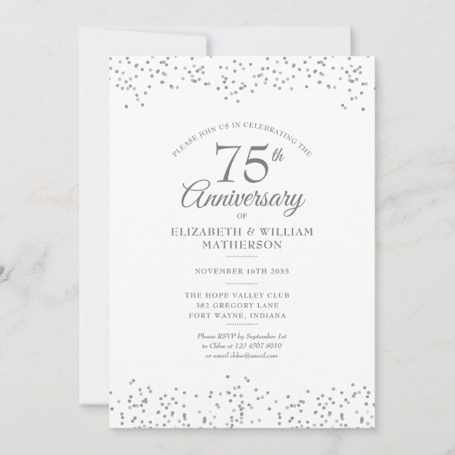 Elegant 75-års bröllopsjubileumskonfetti inbjudningar (Framsida)