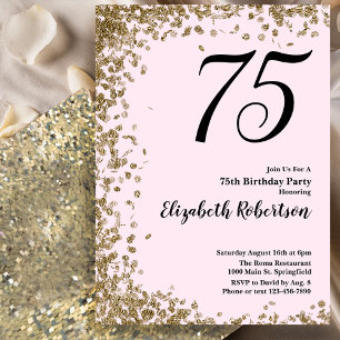 Elegant 75-års födelsedagsinbjudan Rosa Guld Glitt Inbjudningar