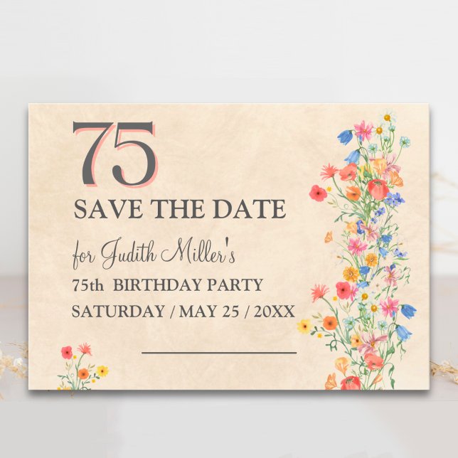 Elegant 75-årsdag – Wildflower Design Spara Datumet (Skapare uppladdad)