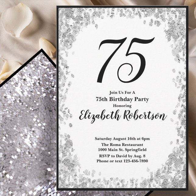 Elegant 75-årsfirande Inbjudan För Henne i Silver (Skapare uppladdad)
