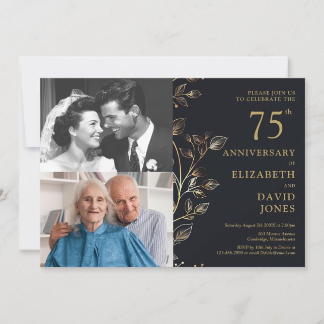 Elegant 75-årsjubileum för bröllop 2 Foto Inbjudningar (Framsida)
