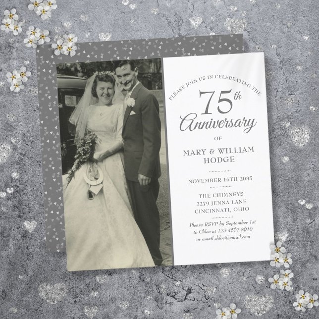Elegant 75:e-årsdagen Bröllop fototorget Inbjudningar (Elegant 75th Anniversary Wedding Photo Square Invitation)