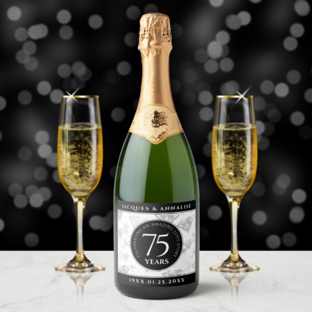 Elegant 75:e Diamond Bröllop-årsdagen (75th Wedding Anniversary Champagne Label Cover Photo.)