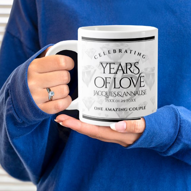 Elegant 75:e Diamond Bröllop-årsdagen Jumbo Mugg (75th Wedding Anniversary Jumbo Coffee Mug Cover Photo.)