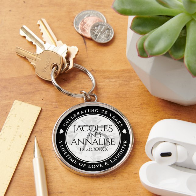 Elegant 75:e Diamond Bröllop-årsdagen Rund Silverfärgad Nyckelring (Skrivbord)