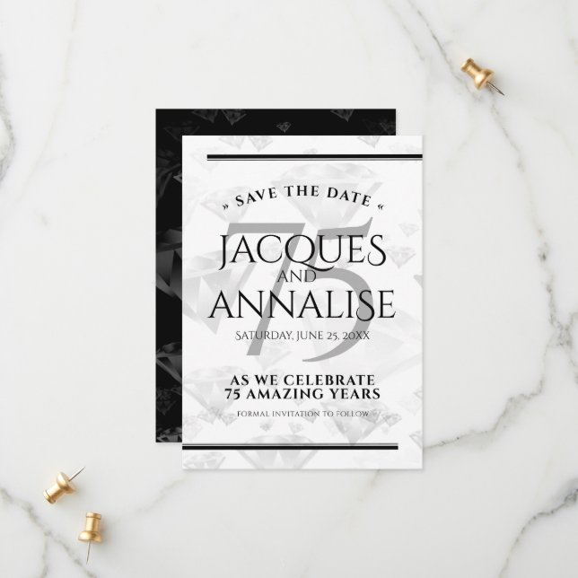 Elegant 75:e Diamond Bröllop-årsdagen Spara Datumet (Fram/Back In Situ)