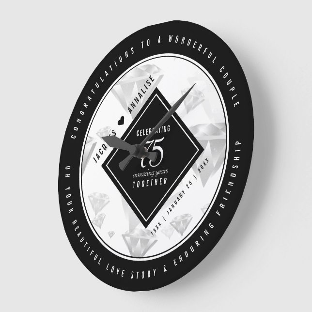 Elegant 75:e Diamond Bröllop-årsdagen Stor Klocka (Vinkel)