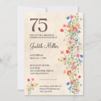 Elegant 75:e födelsedag - Blommigt Party design Inbjudningar