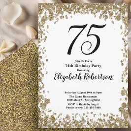 Elegant 75th Birthday Invitation With Gold Sequins Inbjudningar