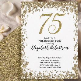 Elegant 75th Birthday White and Gold Sequin Inbjudningar