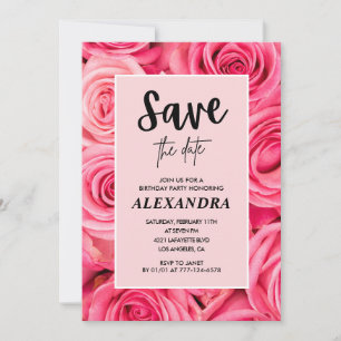 Elegant 76-årsdag Rosa ros Spara datum Inbjudningar