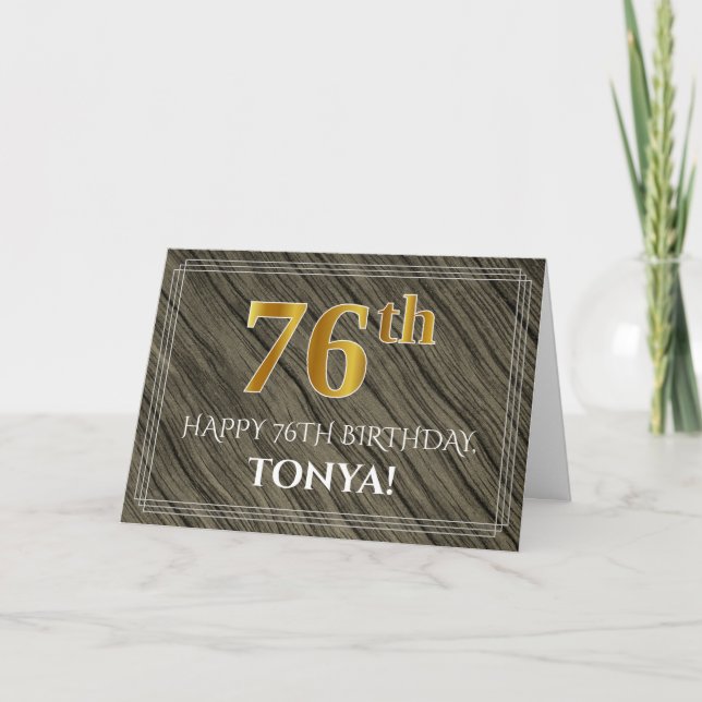 Elegant 76:e födelsedagen: Faux Wood, Faux Guld lo Kort (Framsida)