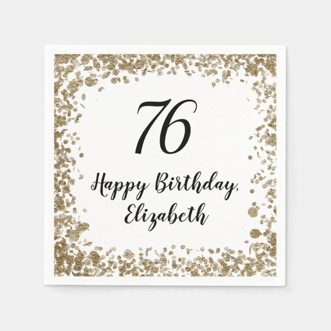 Elegant 76:e födelsedagsservetter med Guld Pappersservett (Framsidan)