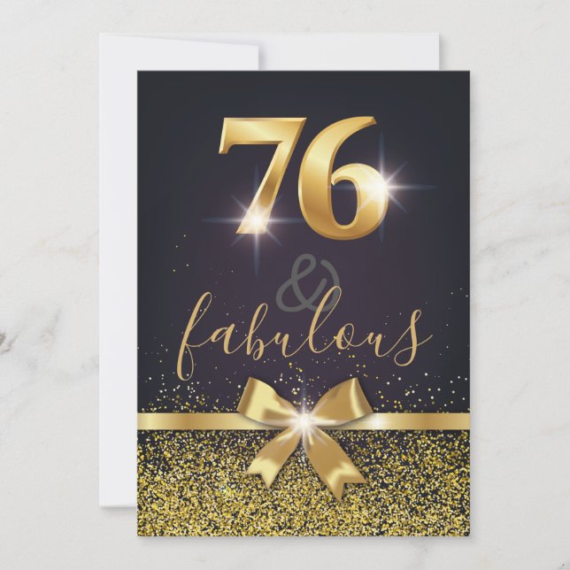 Elegant 76 & Fabulous Guld Glitter 76:e födelsedag Inbjudningar (Framsida)