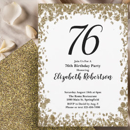 Elegant 76th Birthday Invitation With Gold Sequins Inbjudningar