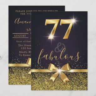 Elegant 77 & 77th födelsedag för sagolikt guld- inbjudningar