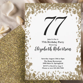 Elegant 77th Birthday Invitation With Gold Sequins Inbjudningar