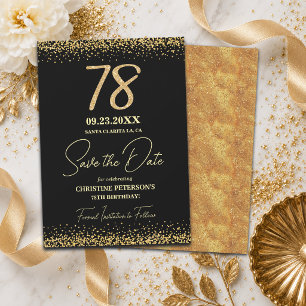 Elegant 78:e Svart Guld Glitter Födelsedag Spara Datumet