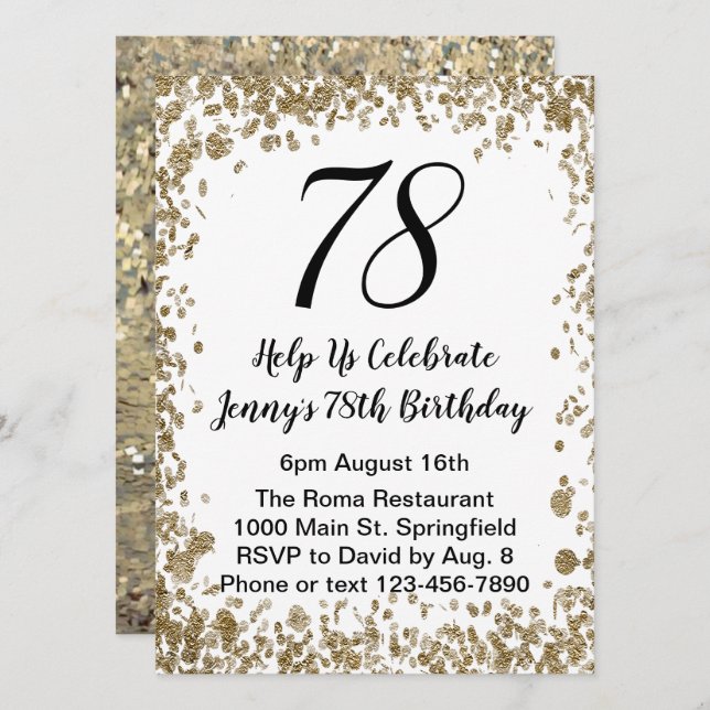 Elegant 78th Birthday Invitation in black and gold Inbjudningar (Fram/baksida)