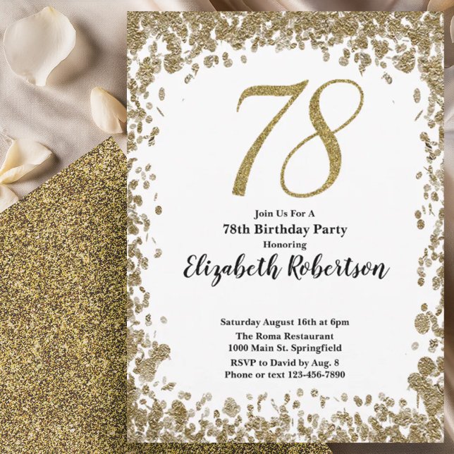 Elegant 78th Birthday Invitation With Gold Sequins Inbjudningar (Skapare uppladdad)