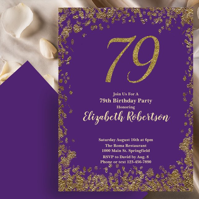 Elegant 79:e Födelsedag Purple Gold Inbjudningar (Skapare uppladdad)