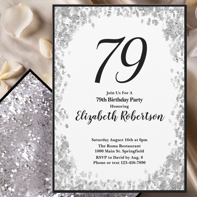 Elegant 79th Birthday Invitation For Her in Silver Inbjudningar (Skapare uppladdad)